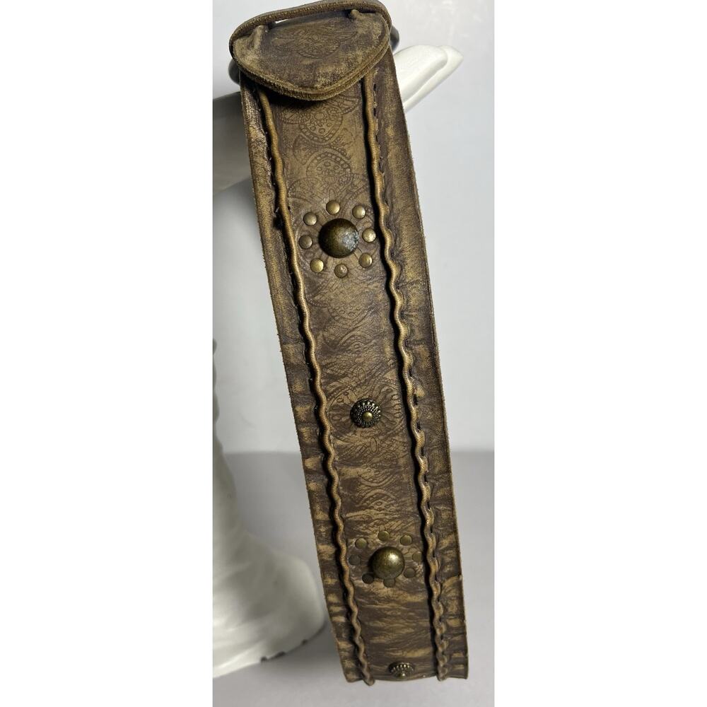 Vintage Boho Fossil Belt Brown Leather Studs Brads Women’s Large YTK